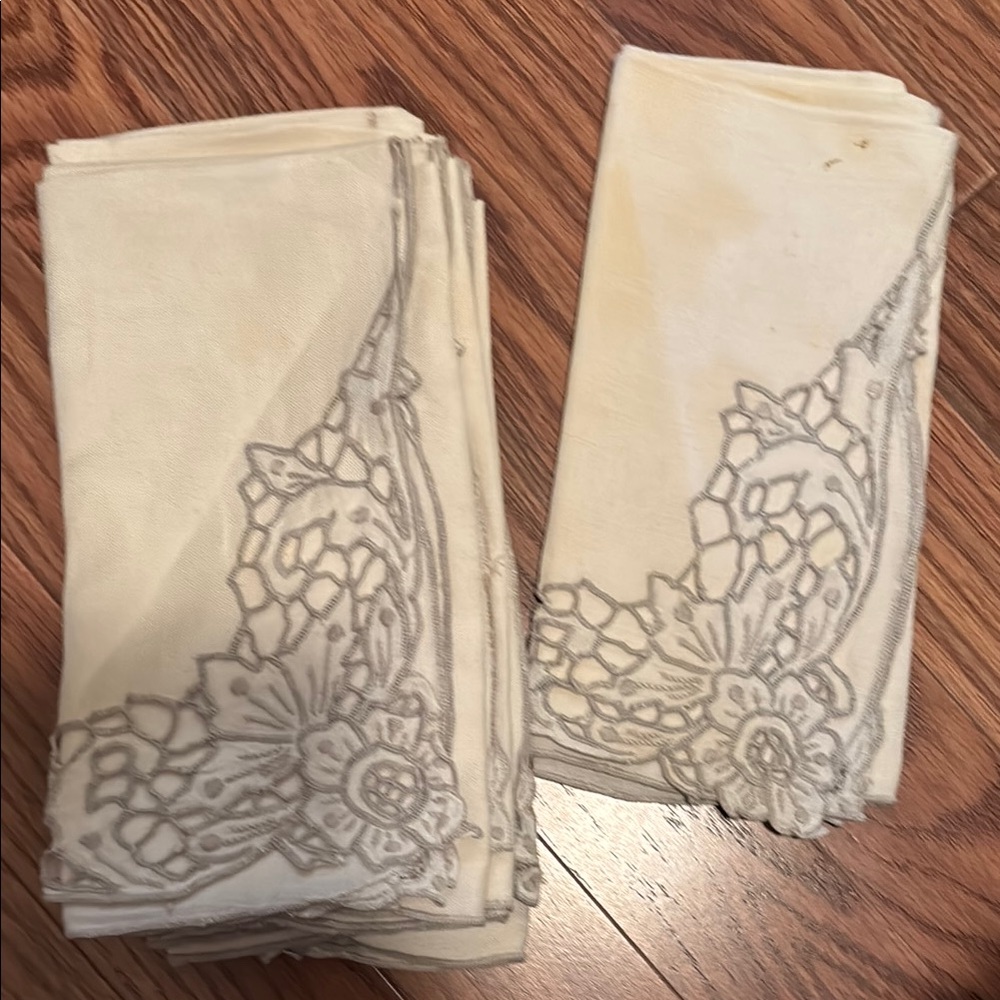 Elegant Cream and Gray Lace Napkins lot of 8